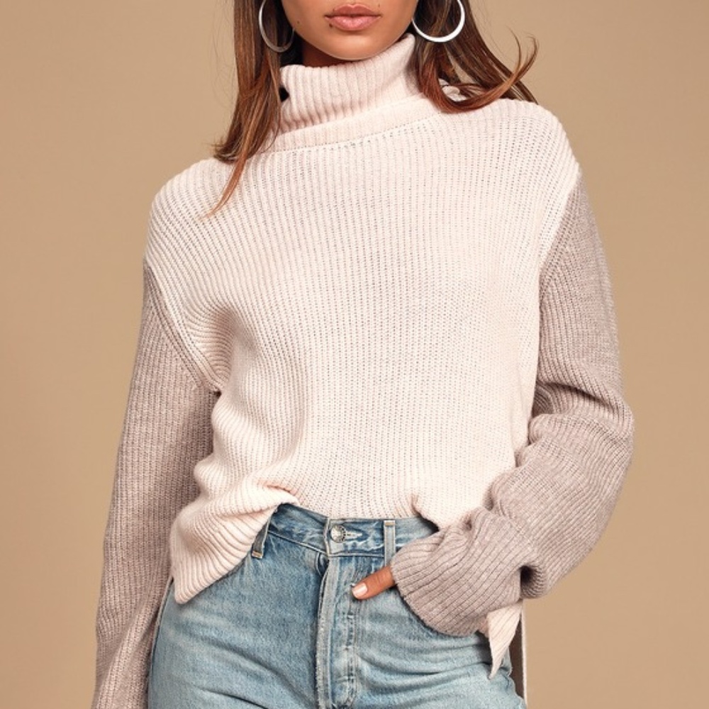 Lulus Embrace The Season Blush Color Block Turtleneck Sweater Pink - Size XL